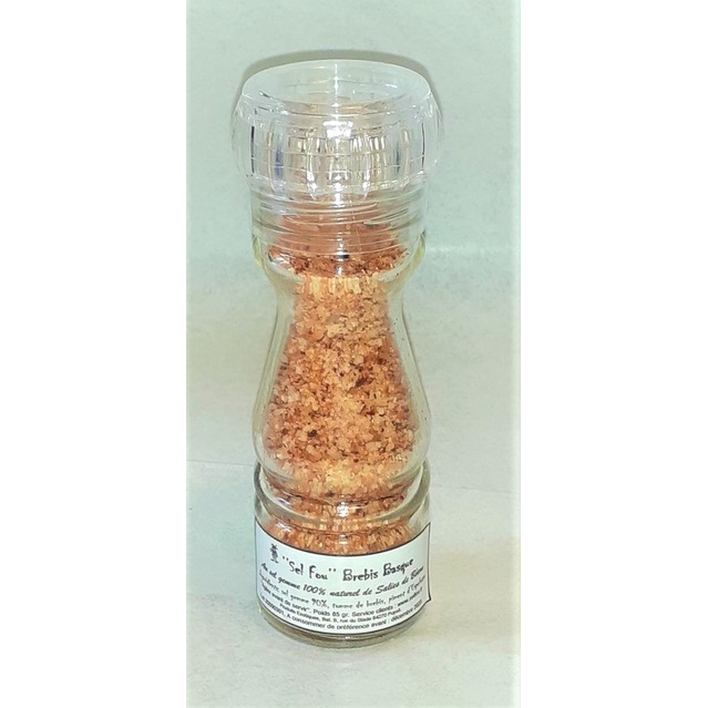 ’’Sel fou’’ Tomme de brebis au piment d'Espelette © au gros sel de source 100% naturel , moulin en verre rechargeable 85 gr. 