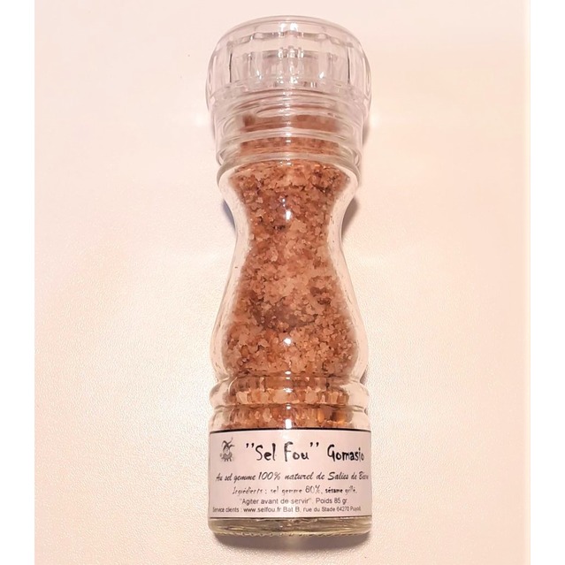 ’’Sel fou’’ Gomasio © au sel gemme 100 % naturel de Salies de Béarn, moulin en verre rechargeable 85 gr