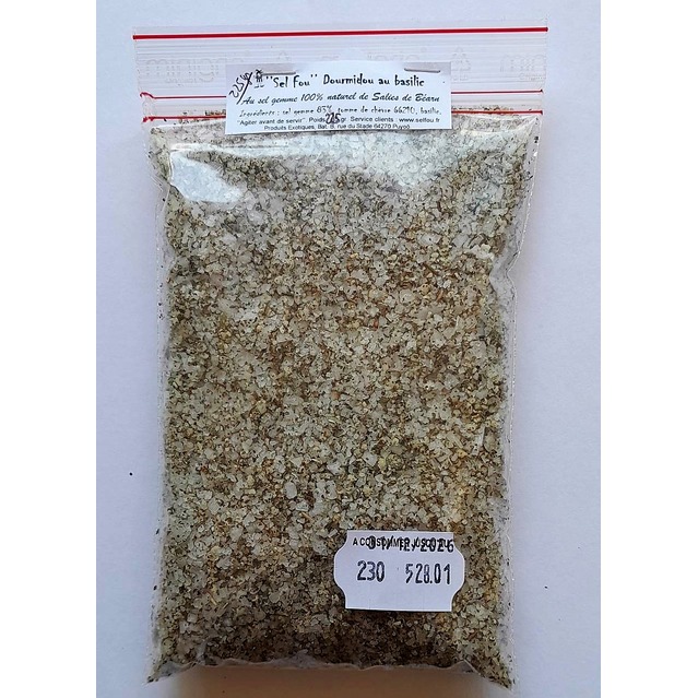 ’’Sel fou’’ Tomme de chèvre au basilic © au gros sel gemme de source 100% naturel , recharge 225 gr.