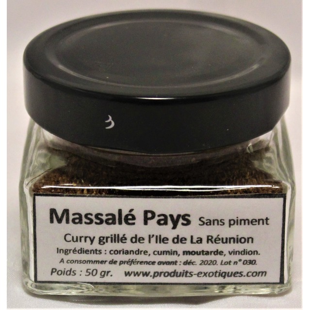 Massalé Pays(curry grillé) de la Réunion, sans piment, pot en verre de 50 gr